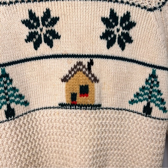 Vintage Handknit Winter Wool Sweater Cabin Christmas Holiday Snowflake - Picture 5 of 16
